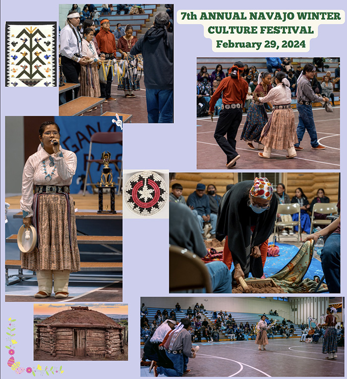 Photo collage of women and men participating in the Navajo Winter Festival