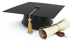 Mortar board with tassel and diploma